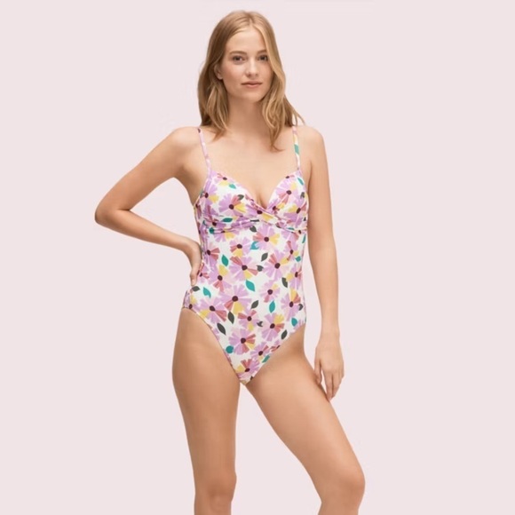 Kate Spade Wallflower Floral Print Draped Molded Cup One Piece Swimsuit - Picture 1 of 10